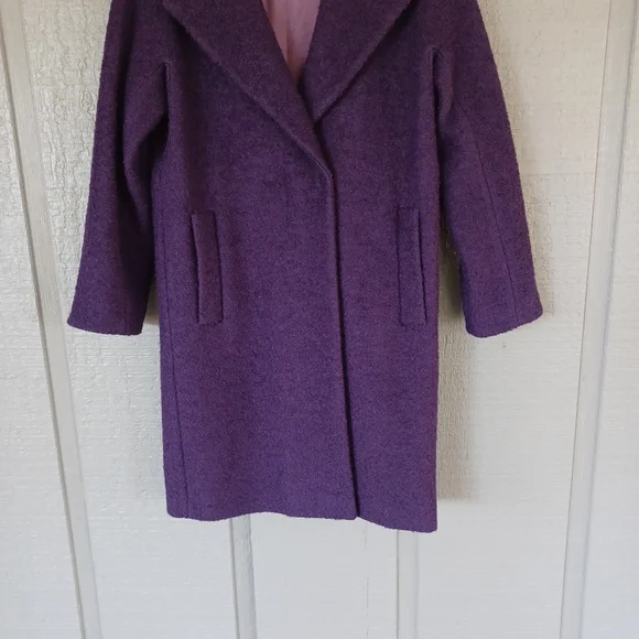 EMME Marella Women Boucle Coat Size M Wool Blend Long Sleeve Pockets In Purple